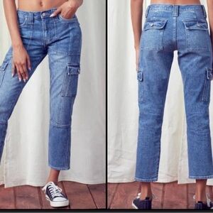 KANCAN Women’s Avery Straight Leg Cargo Ankle Jeans Dark Wash Size 27